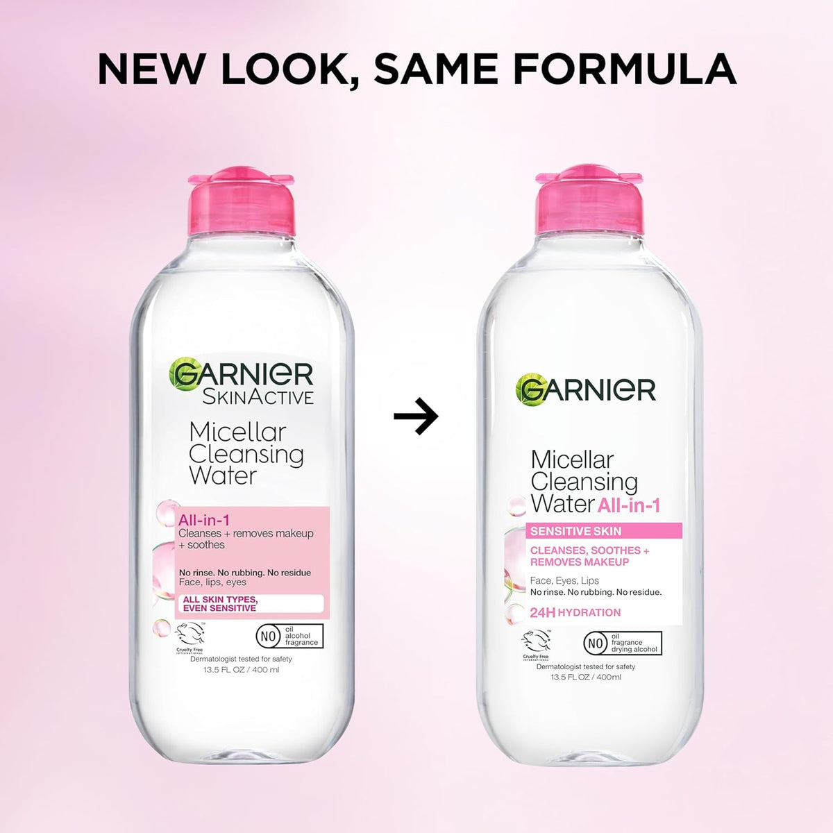 Garnier Micellar Cleansing Water, All-in-1 Makeup Remover and Facial Cleanser, For All Skin Types, 3.4 Fl Oz (100mL), 1 Count (Packaging May Vary)