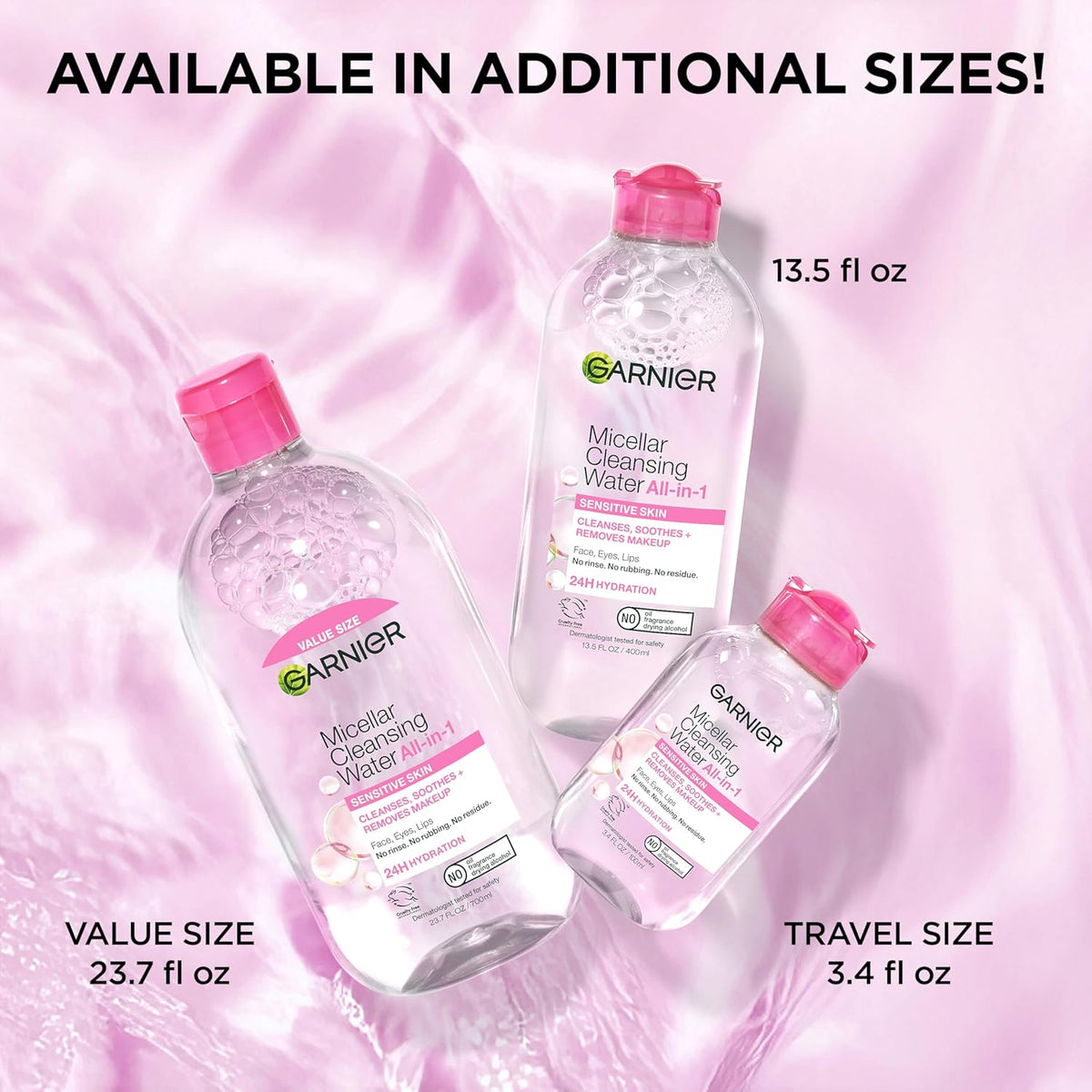 Garnier Micellar Cleansing Water, All-in-1 Makeup Remover and Facial Cleanser, For All Skin Types, 3.4 Fl Oz (100mL), 1 Count (Packaging May Vary)