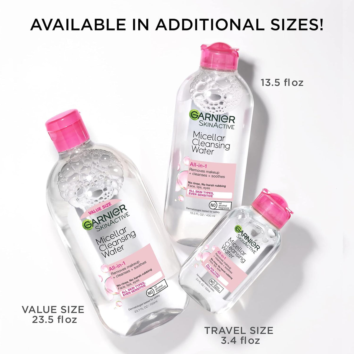 Garnier Micellar Cleansing Water, All-in-1 Makeup Remover and Facial Cleanser, For All Skin Types, 3.4 Fl Oz (100mL), 1 Count (Packaging May Vary)