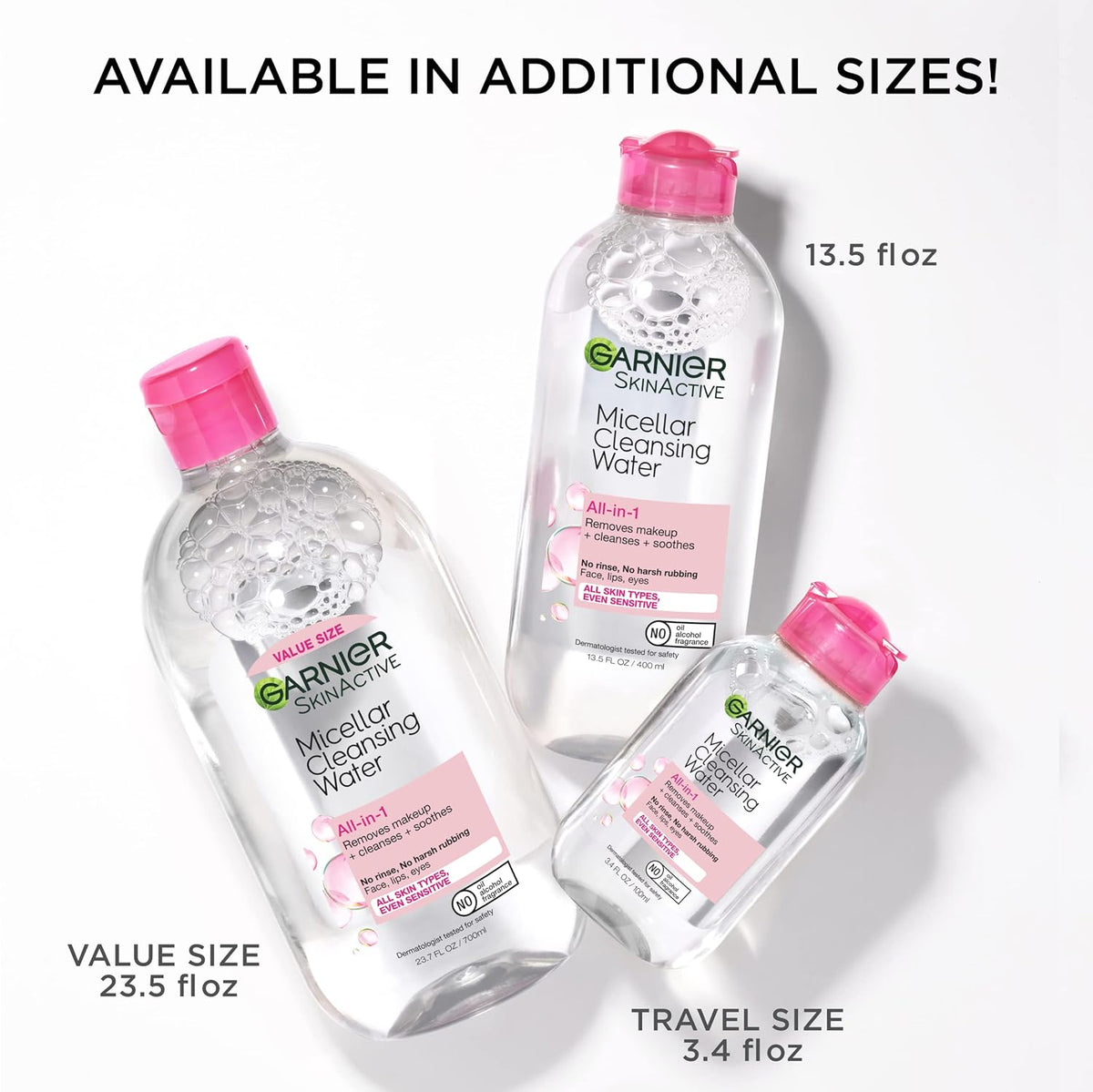 Garnier Micellar Cleansing Water, All-in-1 Makeup Remover and Facial Cleanser, For All Skin Types, 3.4 Fl Oz (100mL), 1 Count (Packaging May Vary)